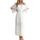 thumbnail image 1 of Vestido largo de mujer con hombros descubiertos y mangas acampanadas de encaje, vestido elegante de fiesta de noche estilo bohemio blanco, 1 of 6