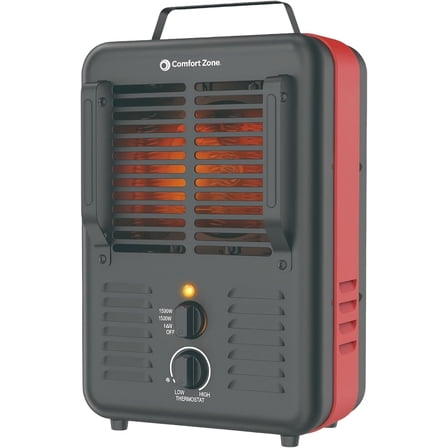 Electric Portable Milkhouse Style Utility Space Heater with Adjustable Thermostat, Overheat Protection, and Safety Tip-Over Switch, Ideal for Garage or Greenhouse, 1,500W, Black/Red
