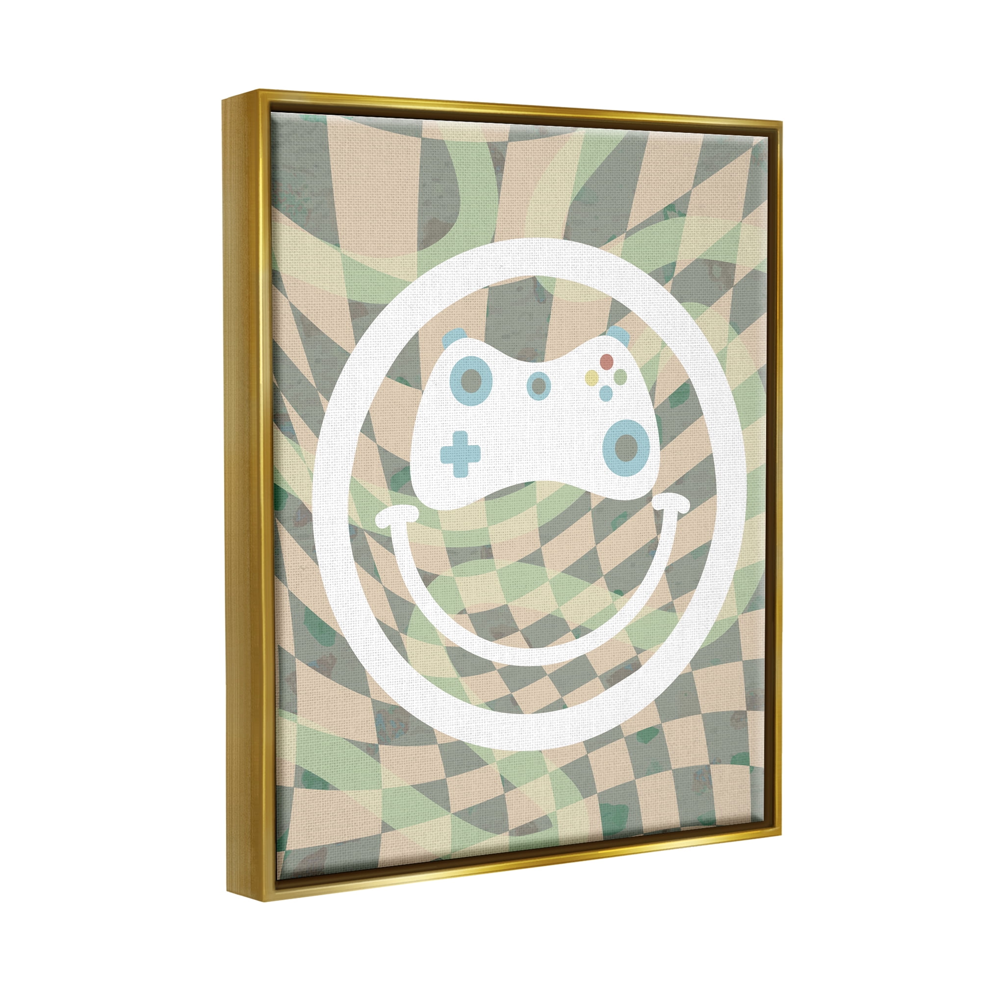 Stupell Industries Gamer Smile Patterned Abstract Painting Gold Floater Framed Art Print Wall Art, 25 x 31