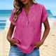 thumbnail image 1 of TaTaai Women’s Pa Collar V Neck Button Front Short Sleeve T Shirts Casual Loose Blouses Solid Color Polyester Tops Summer Daily Tees Gift, 1 of 8