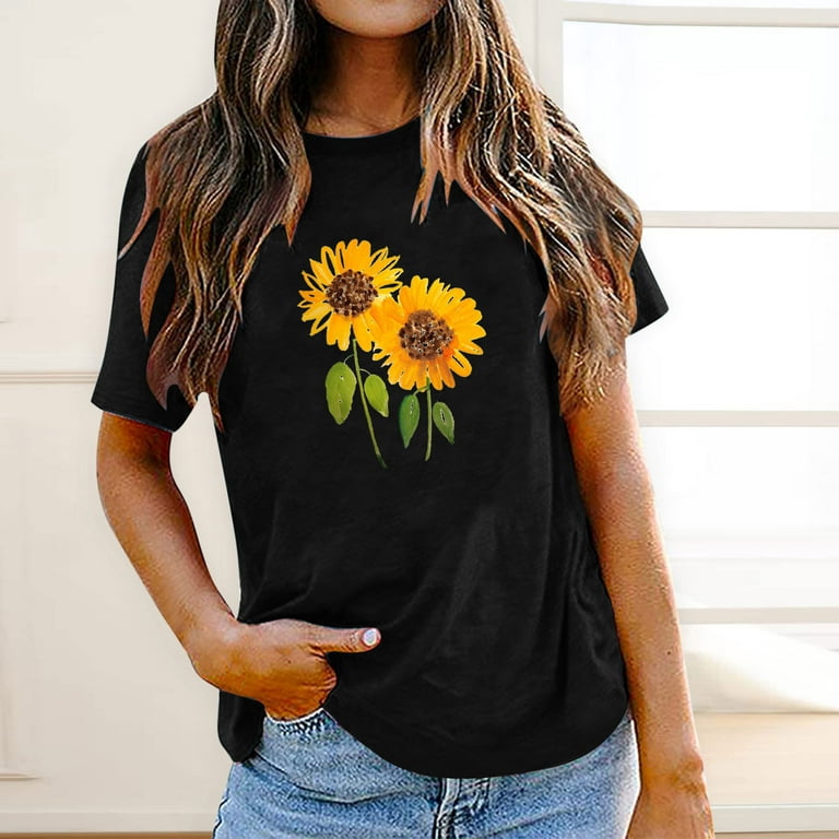 LARACE Henley Shirt Womens Peplum Tops V-Neck Sunflower Shirt