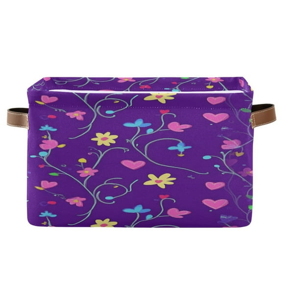 Small Pink Hearts Foldable Storage Basket,Canvas Fabric Foldable Storage Bins with Handles Open Home Storage Bins Boxes for Toy Book Shelf Closet Baskets