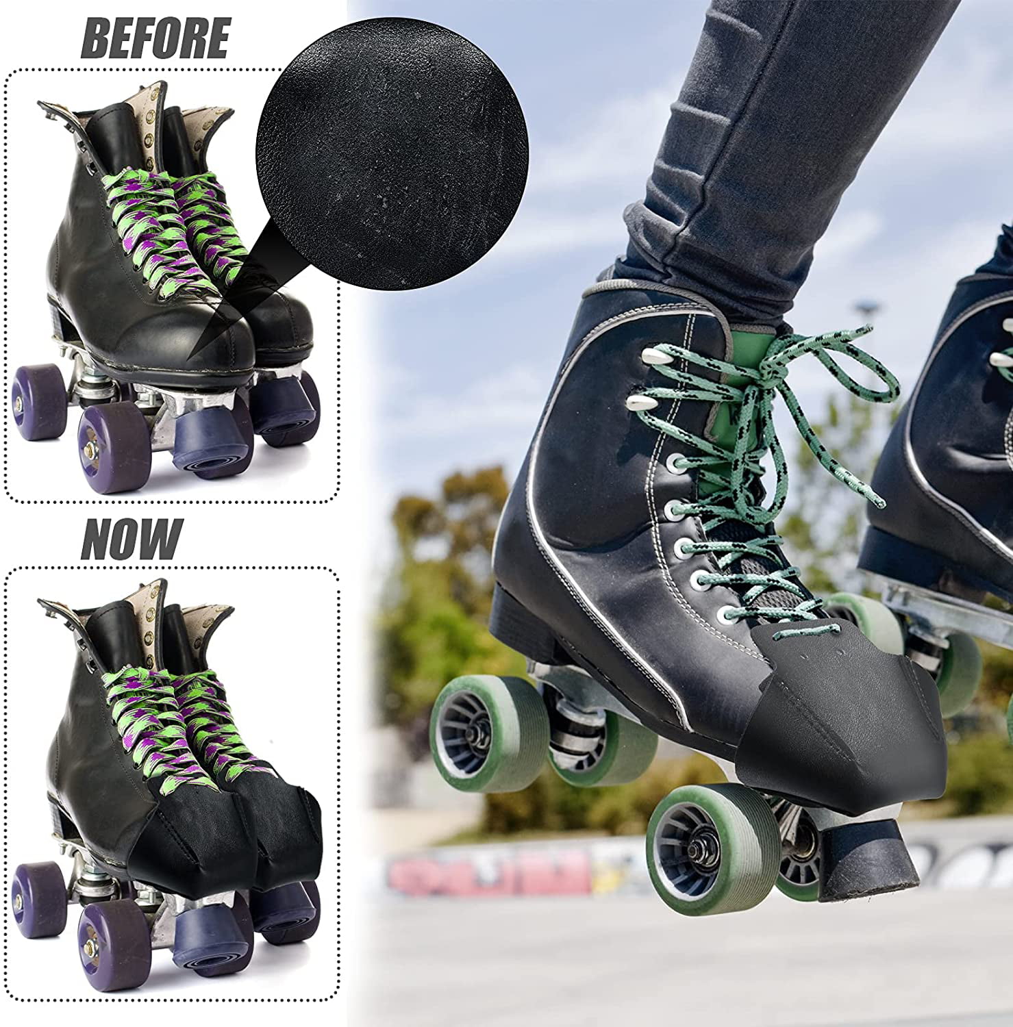 Artificial Roller Skates Leather Cap Protectors for Quad Roller Skate 1 Pair Roller Skate Toe Cap Guards Protectors