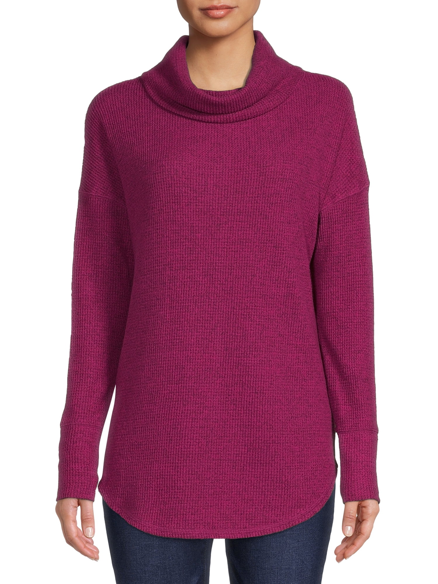 Time and Tru Women's Cowl Neck Waffle Tunic - Walmart.com