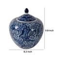 thumbnail image 5 of Benjara 10" Lidded Jar- Curved Round Floral Print- Blue Porcelain, 5 of 6