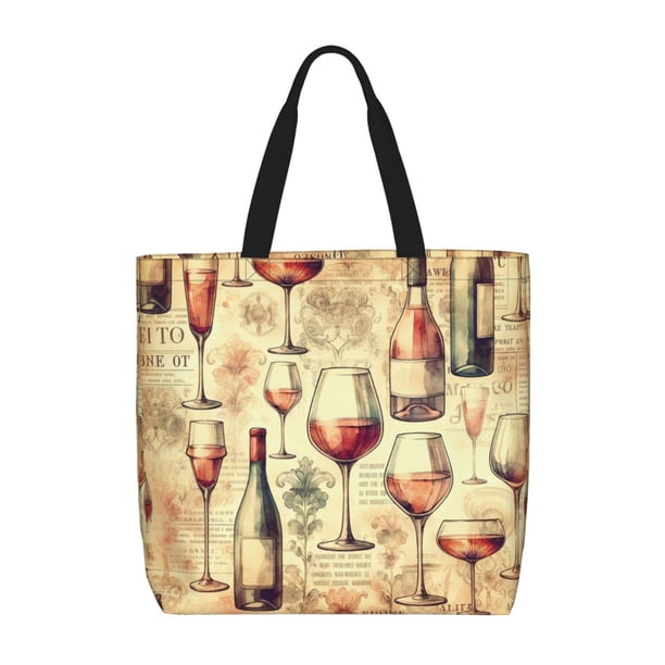 Fotbe Wine Bolsa Tote con Estampado para Mujer, Bolsos con Cremallera, Bolsa de Hombro Casual de Gran Capacidad con Bolsillos Internos