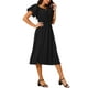 thumbnail image 4 of Vestidos de verano casuales para mujeres INSPIRE CHIC, con escote cuadrado, mangas cortas abullonadas, cintura elástica, vestido midi de playa con bolsillos en color negro M, 4 of 6