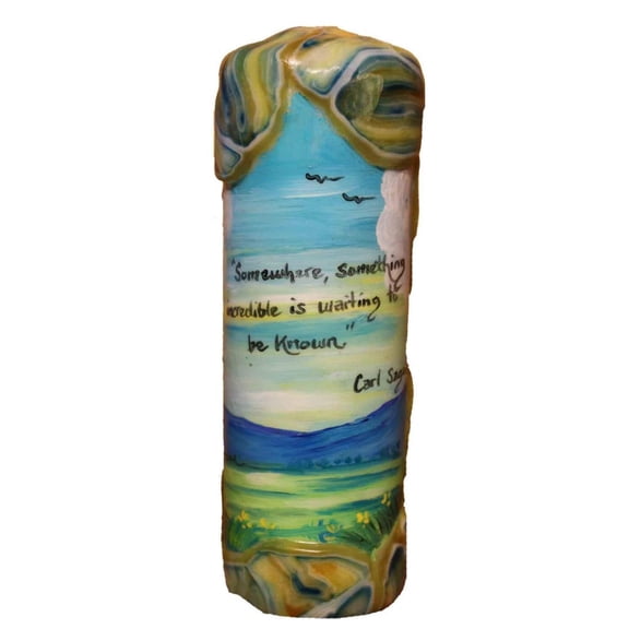Quote Pillar Candle - Somewhere, something incredible is waiting to be known Carl Sagan