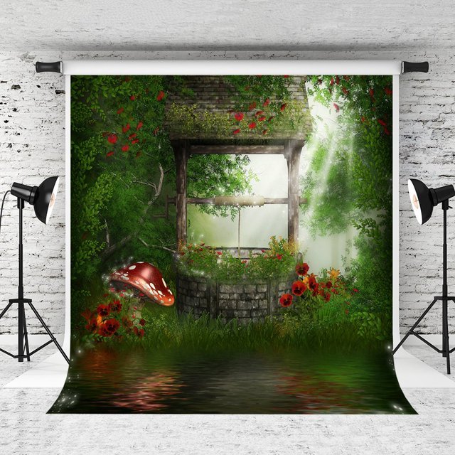 ABPHQTO 150x220cm bosque de fantasía fotografía telón de fondo flores rojas y setas bien fondo para fotógrafo foto estudio telón de fondo