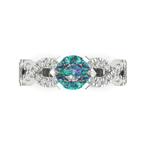 Solitaire with Accents Engagement Ring for Women - 1.42ct Blue Moissanite in 18K White Gold Promise Ring