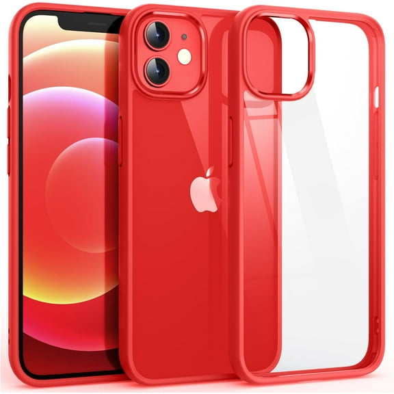 Shockproof Clear Case for iPhone 12/12 Pro, [Not Yellowing] [10FT Military Drop Protection] Hard Clear Back Four Corner Airbags Drop Protection Phone Cover, 6.1 inch, Red