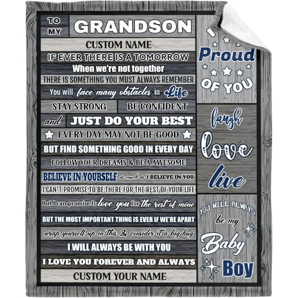 LHSHID Personalized Grandson Name Blanket from Grandma Grandpa Custom Boy Name Gift Super Soft Lightweight Lions Throws Summer Travel Blankets Birthday Present Decor Bed Sofa