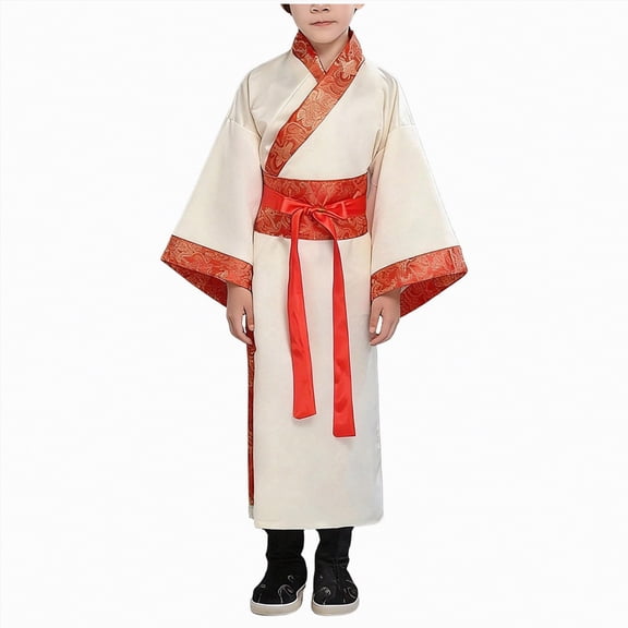 Linfrsh Kid Boys Ancient Chinese Traditional Hanfu Dress Fancy Dress Halloween Christmas Easter, Graduation Party Dress(Red,11-12 Years)