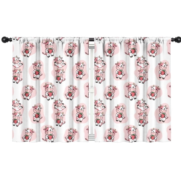 Blackout Kids Curtains,Pink Cow Strawberry Pattern Childrens Insulated Curtains Set Of 2,Bedroom Essentials,Toddler Room Decor 42x54in(106x137cm)