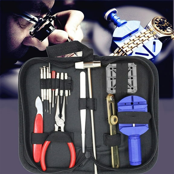 Hxlamzoo 16 Pcs Professional Watch Repair Tool Kit with Anti-Magnetic Stainless Steel Tools and Non-Slip Grips for Precision Timepiece Maintenance and Home Watchmaking