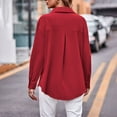 thumbnail image 4 of Jxximdong Button Down Shirts for Women, Women's Casual Fashion Double Pocket Loose Fitting Long Sleeved Solid Color Shirt, Red Women's Blouses, 4 of 6