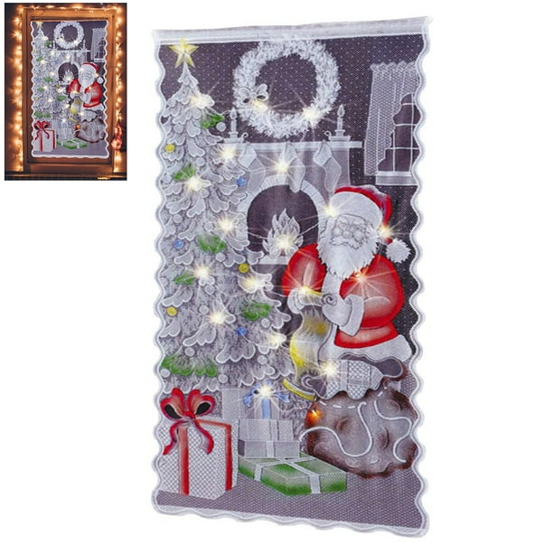 Decoración del hogar Cortinas de encaje navideñas LED NikouMX 102x213 cm