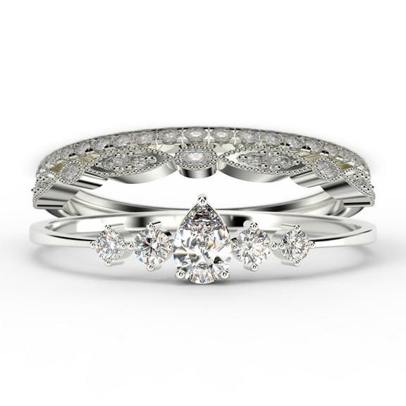 Dazzling Minimalist 2.05 Carat Pear Cut Diamond Moissanite Classic Engagement Ring, Affordable Wedding Ring in 925 Sterling Silver With 18k White Gold Plating, Trio Set, Matching Band