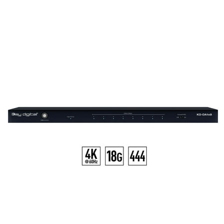 Key Digital 8 Output HDMI Splitter Distribution Amplifier KD-DA1x8 - 10.75” x 4.01” x 0.67” Slim Chassis 4K Resolution black