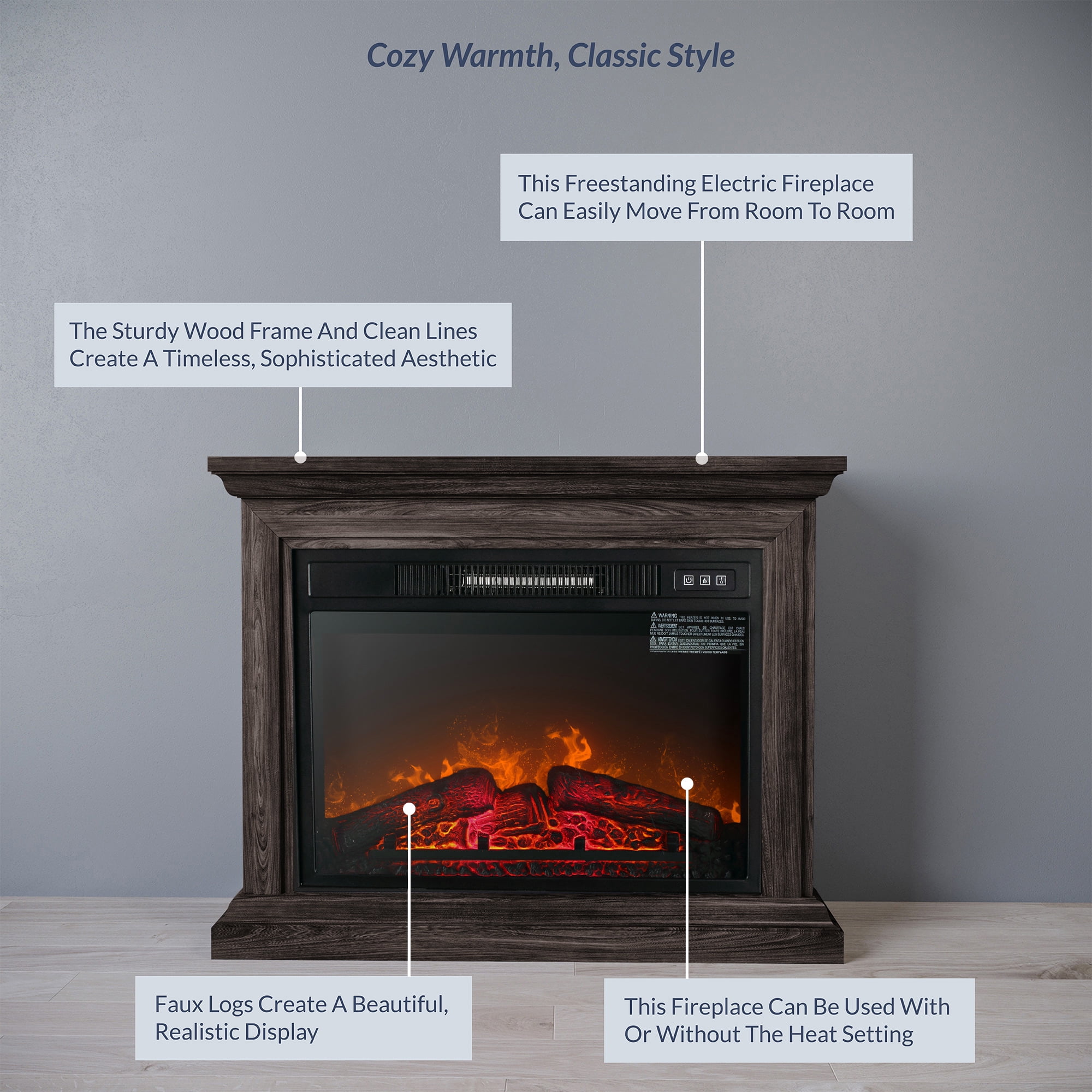 BELLEZE 1400 Watt Electric Portable Freestanding Fireplace Insert Stove  Heater with Glass View Log Glow Remote Control - Walmart.com