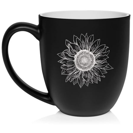 

Sunflower Ceramic Coffee Mug Tea Cup Gift for Her Friend Coworker Sister (16oz Matte Black)