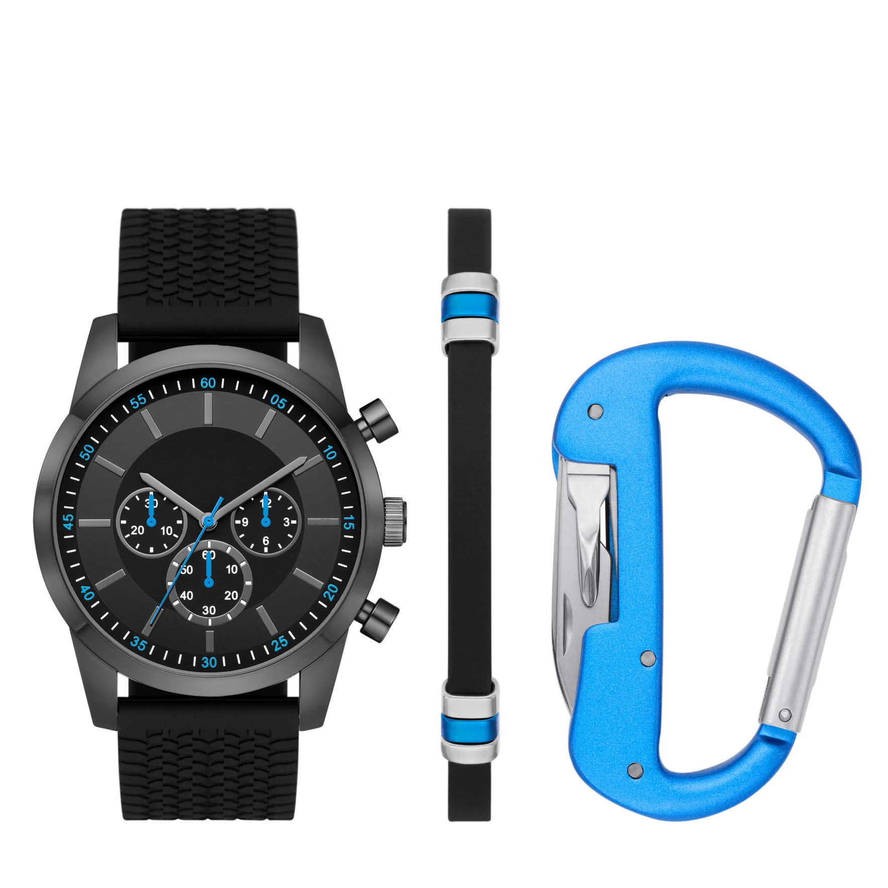 George Men's Watch Gift Set with Gunmetal-tone Watch, Black Dial and Black Textured Silicone Strap