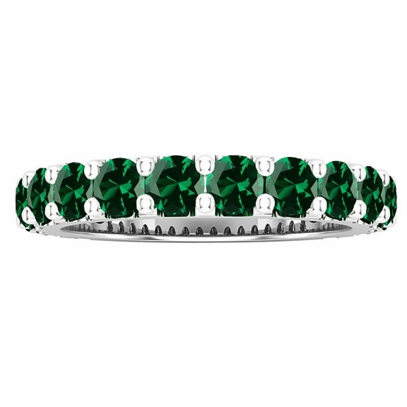 Dazzlingrock Collection 3mm Round Lab Created Emerald Stackable Wedding Band for Women (1.44 ctw, Clolor Green, Clarity Moderately Included) in 10K White Gold, Size 7