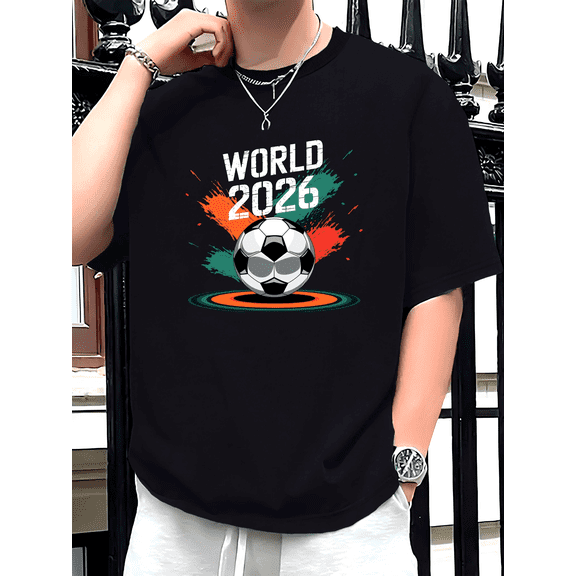 Men's World 2026 Soccer Graphic T-Shirt Retro Football Fan Short Sleeve Cotton Tee Casual Athletic Top