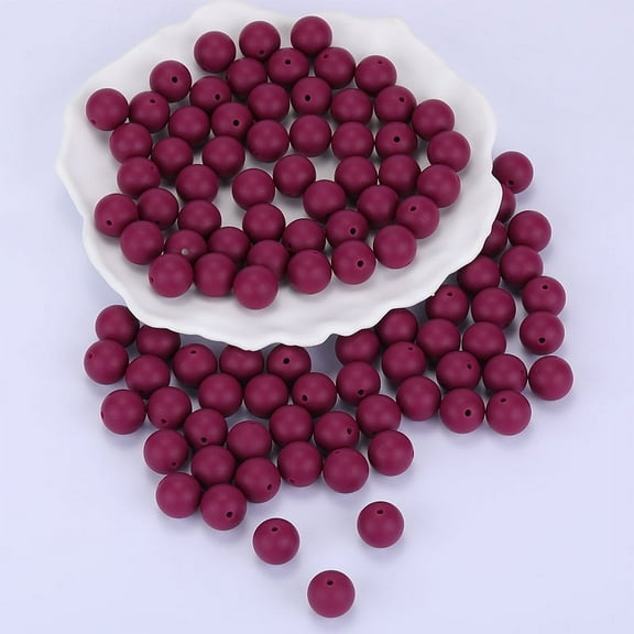100 pc Round Silicone Focal Beads Dark Red 15mm Hole: 2mm