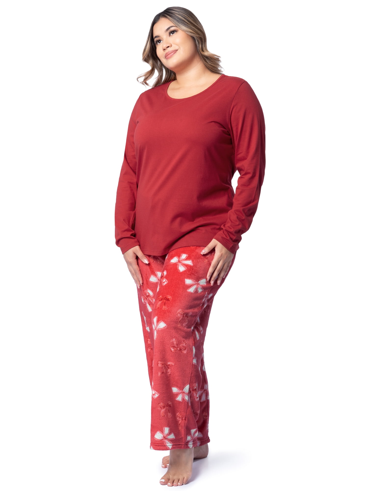 Fruit of the Loom Women's Beyond Soft Long Sleeve Top & Fleece Bottom Pajama Set, Sizes S-4X