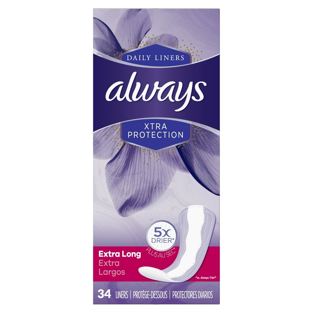 Always Xtra Protection Daily Liners Extra Long Unscented, 34 Count