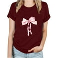 thumbnail image 3 of DeHolifer Womens T-shirts Bowknot Graphic Pritned Short Sleeve Crewneck T-shirts Loose Casual Fashion Blouse Tops Wine XL, 3 of 3