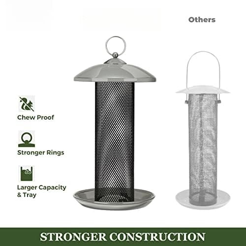 Finch Feeders for Outdoors Hanging, Metal Mesh Tube Bird Feeder for Nyjer/Thistle Seed, 2.5 lbs Large Capacity (Grey)