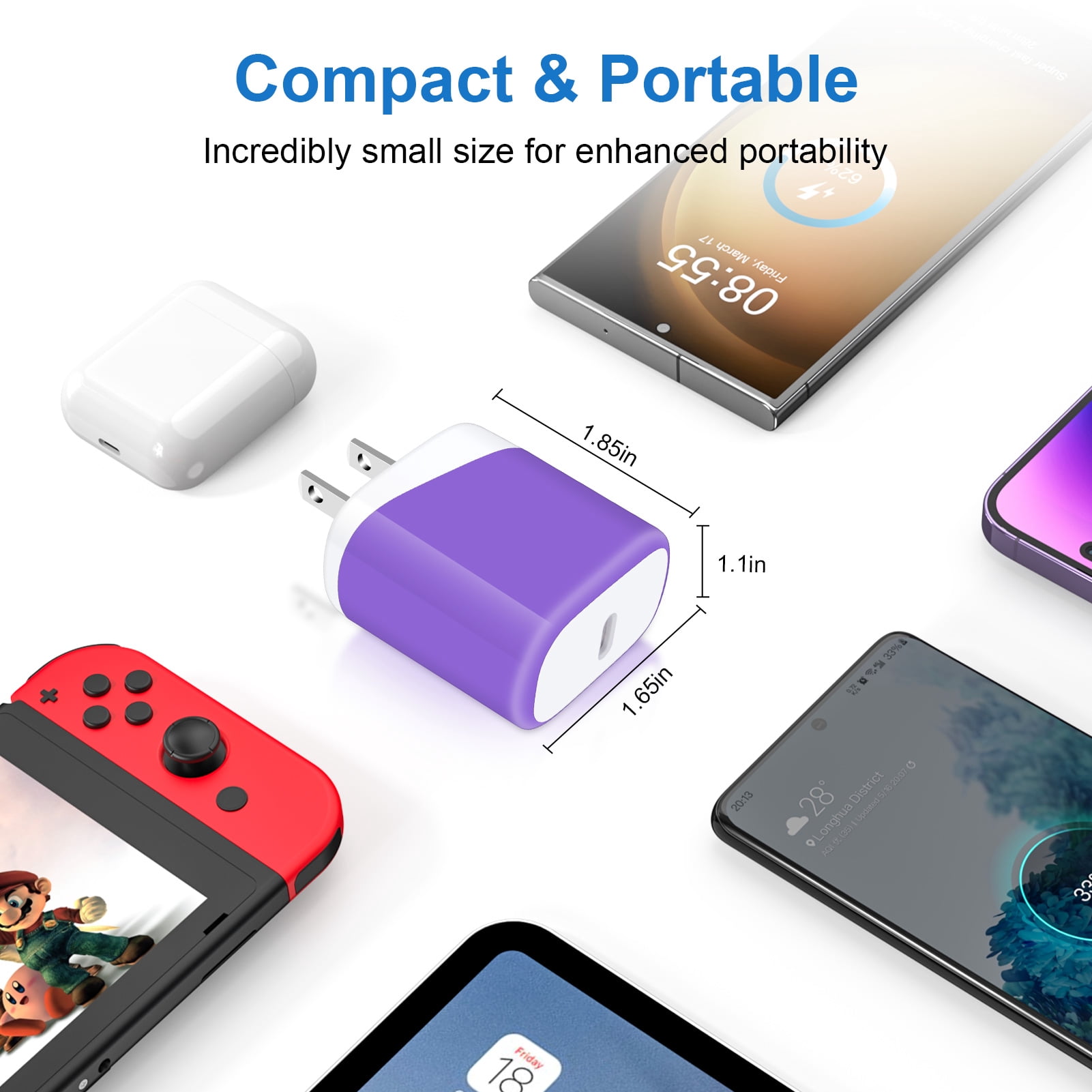 Compatible for iPhone Charger Fast Charging, 3 Pack 20W PD USB C Charger Block+USB C to Charging Cord 6FT, Type C Wall Charger Adapter USB C Brick Phone Charging Cord Compatible for iPhone, Purple