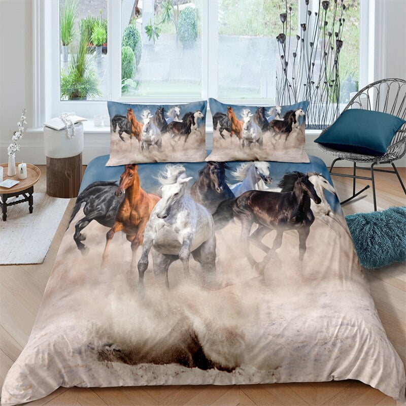 Wild Horses Duvet Cover Soft Animal Bedding Set Size For Adult Teens Kids Decor Microfiber