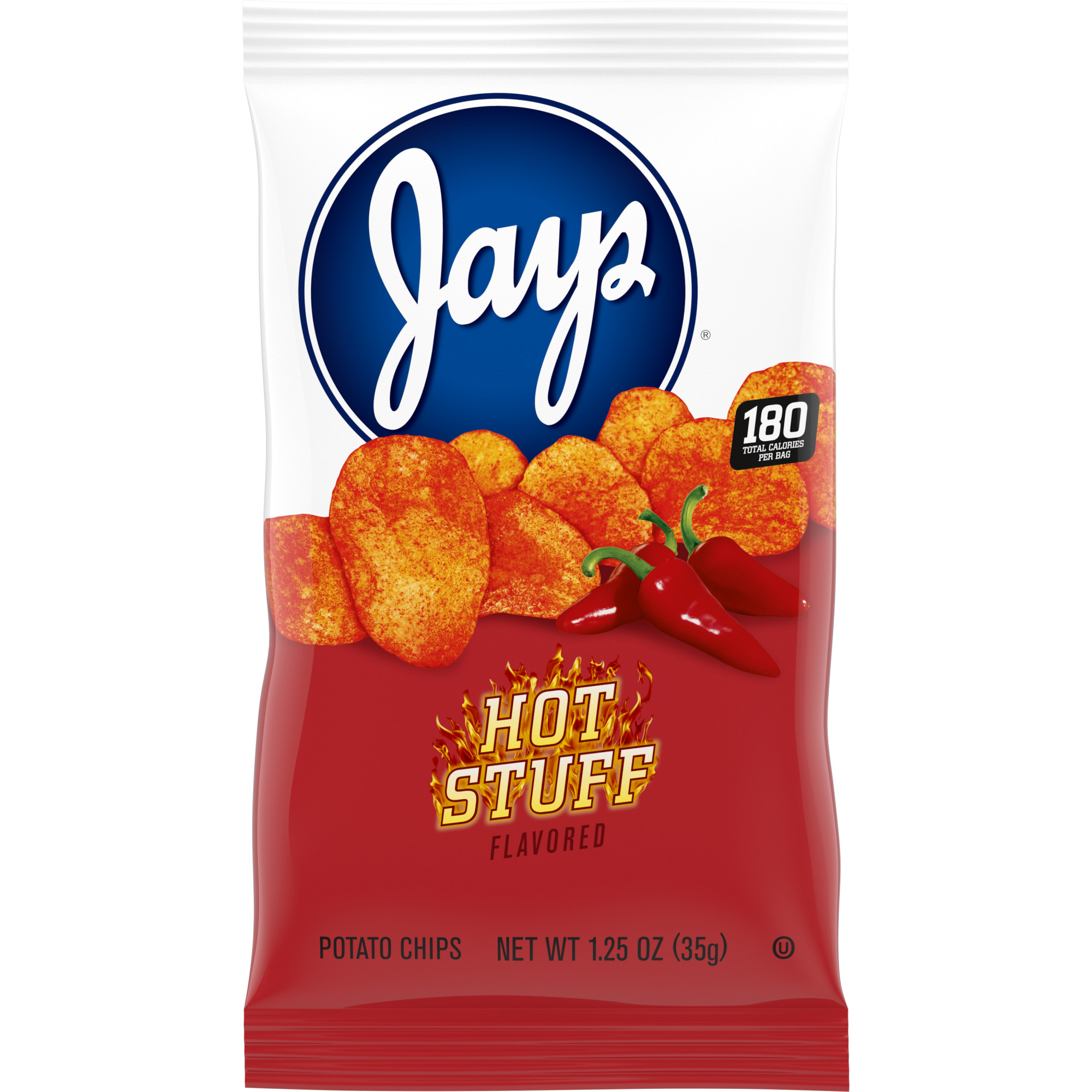 Jays Hot Stuff Potato Chips, 1.25 oz Snack Bag