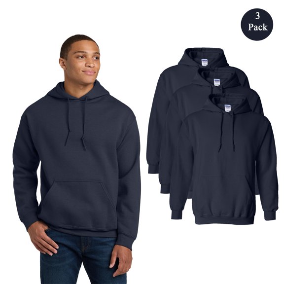 Gildan Heavy Blend Hooded Sweatshirt for Men, 3-Pack Long Sleeve Pullover Fleece Navy Hoodie, S