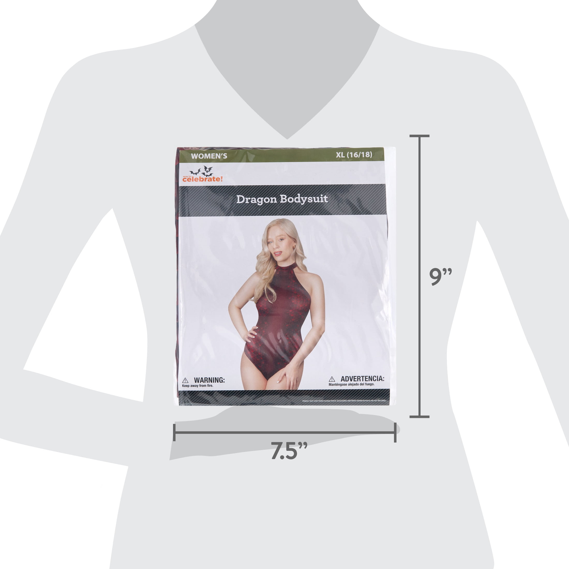 Dragon Bodysuit Costume Accessory for Adults, Red, XL (16/18), Halloween by Way To Celebrate