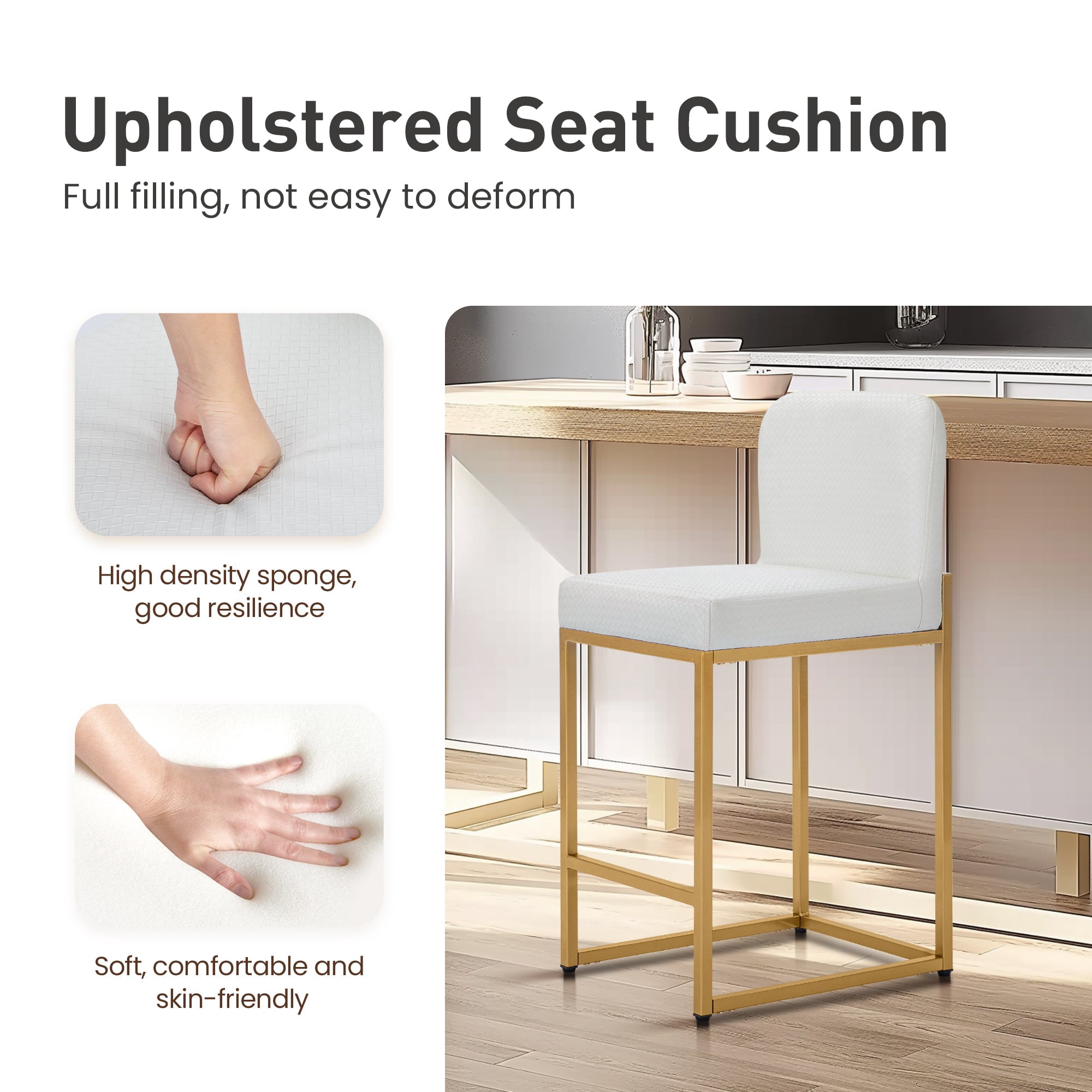 Sophia & William 24" Counter Height Bar Stools with High Backrest 3 Pack Comfortable Modern Counter Stools for Kitchen & Home, Plaid White