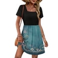 thumbnail image 3 of Spring Summer Casual Square Neck Retro Print Sun Dresses Women Women's Mini Dress,Short Sleeves Vacation Dress Beach Dress, 3 of 6