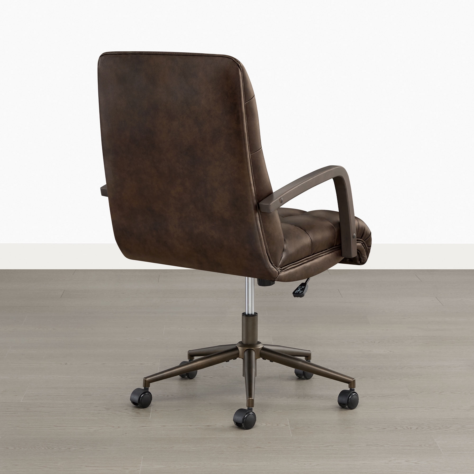 Spruce & Spring Mid-Century Modern Office Chair with Solid Wood Arms, Faux Leather Desk Chair with Adjustable Height & Tilt for Home Office, Espresso