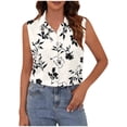 thumbnail image 3 of Blusa Blanca sin Mangas para Mujeres con Cuello Punteado Y Cierre Frontal Completo con Botones, Cardigan Negro Ligero para Uso de Oficina Y Eventos Semi-Formales, 3 of 6