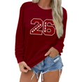 thumbnail image 1 of Chandail en Molleton Col Rond pour Femmes Basique Automne Chandail avec Imprimé Lettre Col Rond Superposition Confort Manche Longue Femme Rouge G, 1 of 7