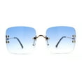 thumbnail image 1 of Classic 90s Rimless Large Rectangle Luxury Sunglasses Gold Blue, 1 of 4