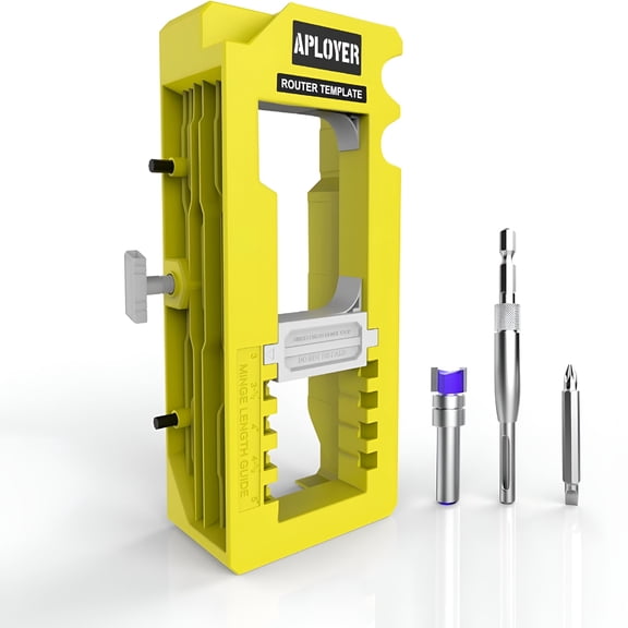 EXLEAF Door Hinge Jig, Door Hinge Router Template, Adjustable Door Mortise Jig for 3" to 5" Hinges - Compatible with Square and Radius Corners 1/4" & 5/8" (Yellow)