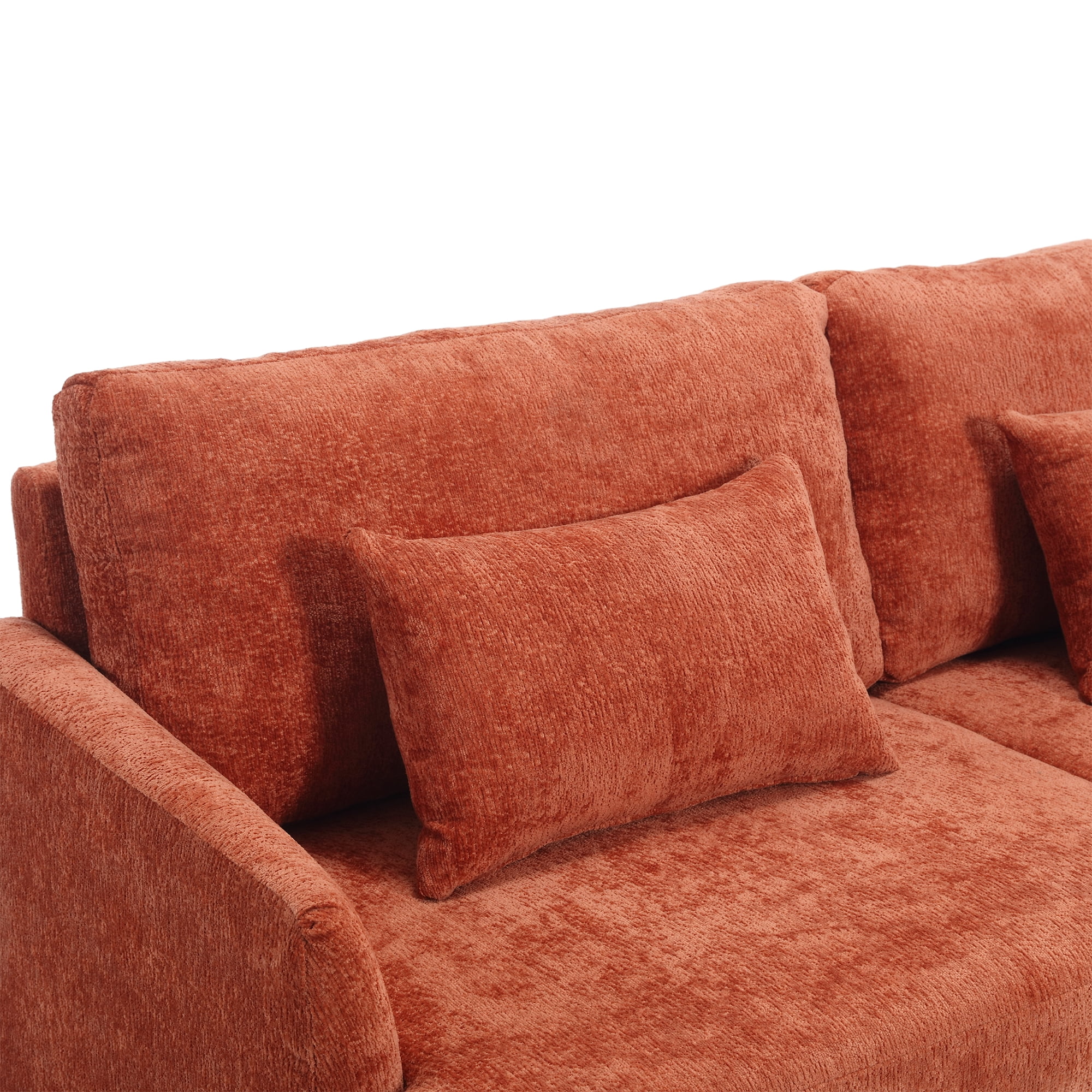 MAYEERTY Mid Century Modern chenille Fabric Loveseat sofa, 2-Seat Upholstered Loveseat Sofa Modern Couch for Living Room,Brown wood feet sofa for Bedroom, Reading (Orange Chenille)