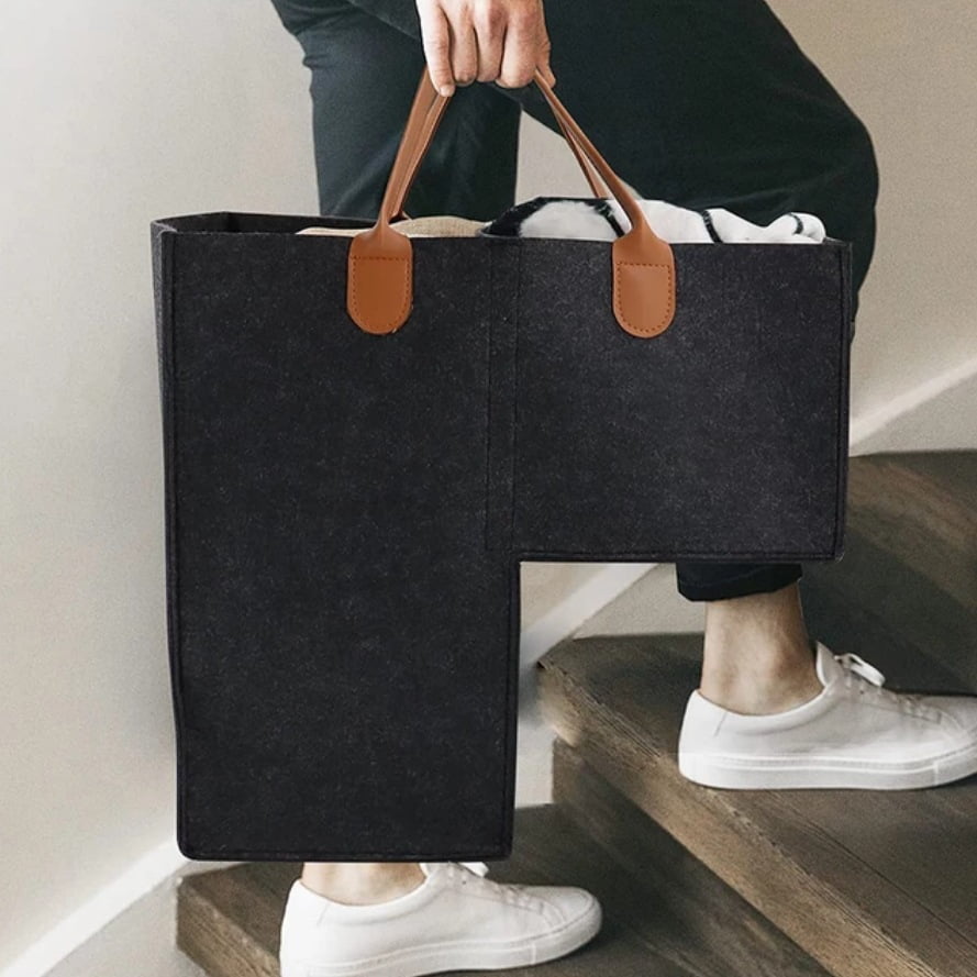 Cesta Organizadora De Fieltro Para Escalera - Plegable, Con Asas De Cuero, Gran Capacidad