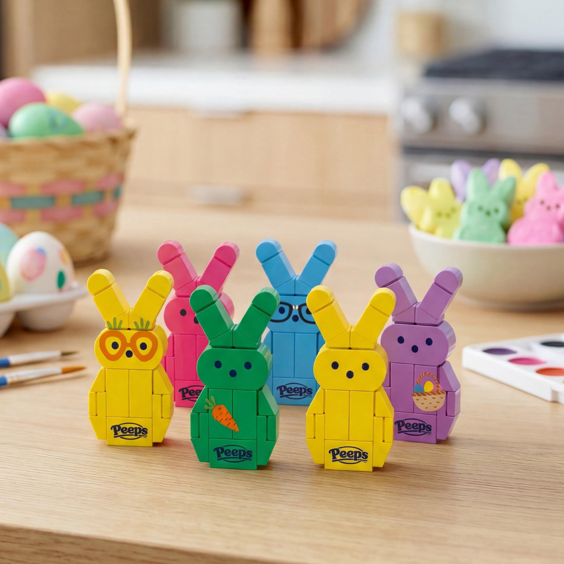 peeps♡5体セット♡うさぎ+ひよこ Brickcraft PEEPS Green, Pink and Yellow Bunny Building Kit (63