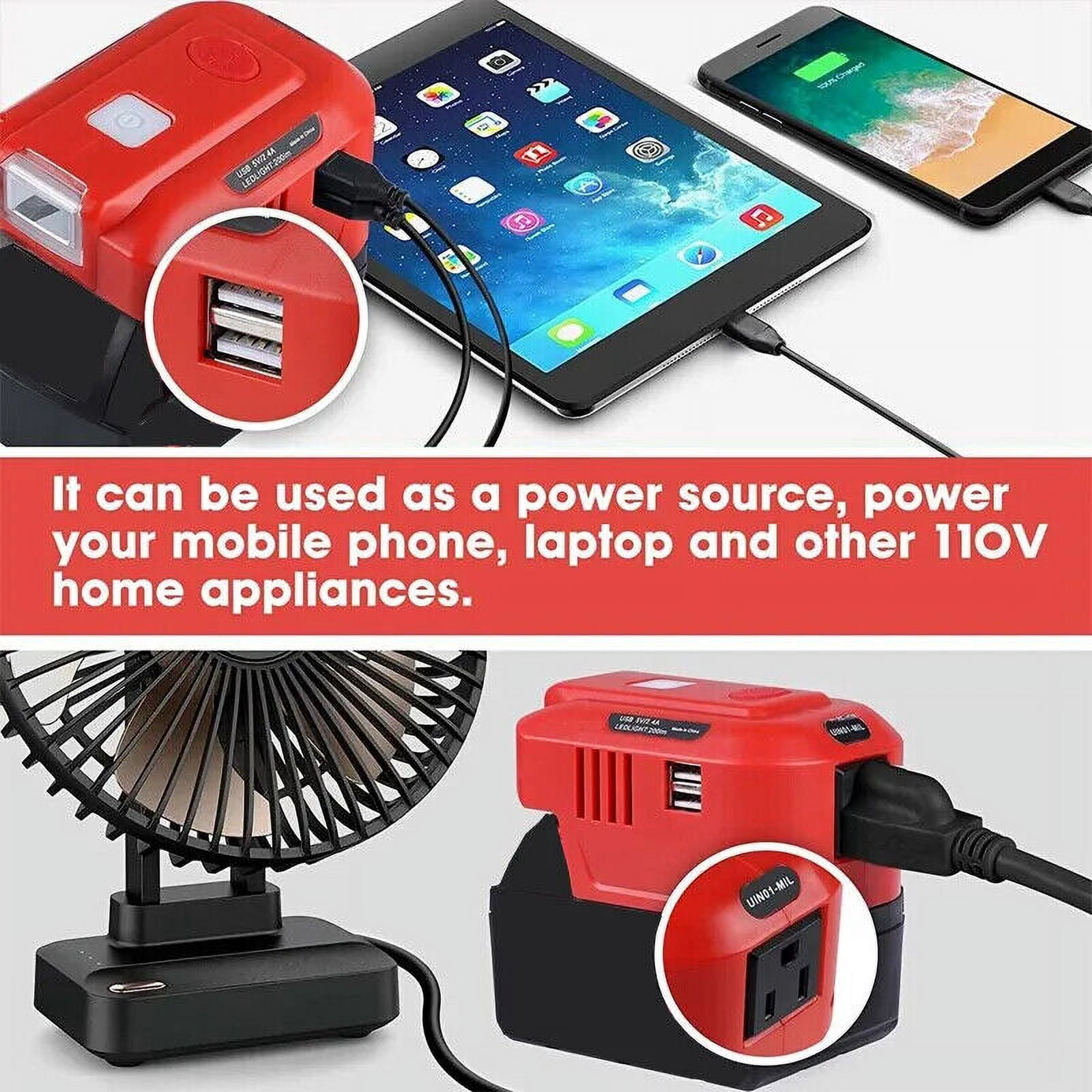 150W Phone Charger Adapter for Milwaukee M18 18V, URUN DC 18V to AC 120V Power Inverter Generator, Top Off Inverter Power Supply for Milwaukee with USB Port & LED Light & AC Outlet(No Battery)