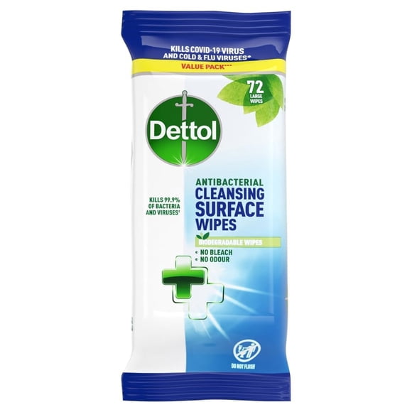 Toallitas Antibacterianas Dettol para Limpieza de Superficies - 72 Unidades